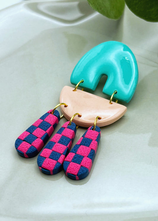 Gwen Turquoise Peche Damier